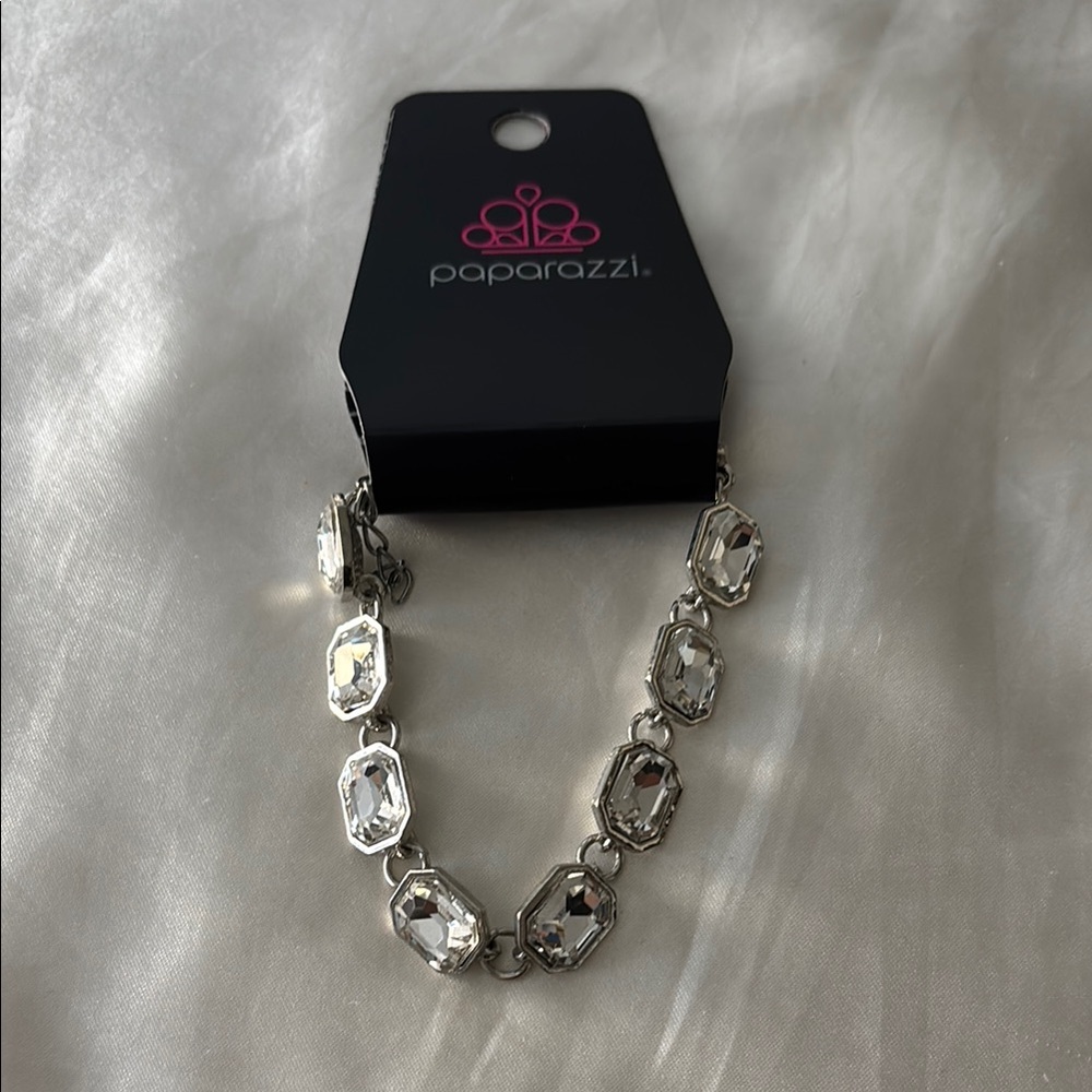 Paparazzi Silver and White Crystal Bracelet